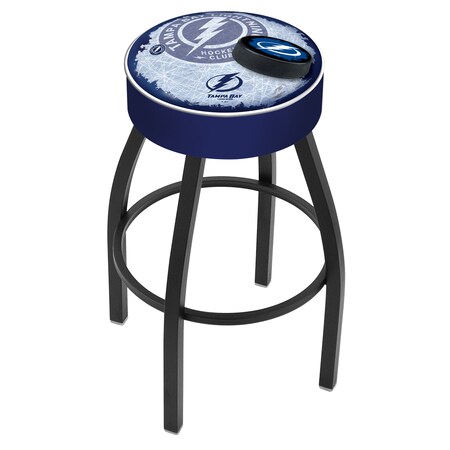 Holland Bar Stool Co 30" Tampa Bay Lightning Cushion Seat, Blk Wrinkle Base Swivel Bar Stool L8B130TBLght-D2